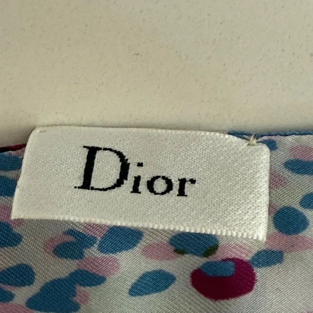 Dior Polka Dot Silk Twilly Scarf in Blue and Green